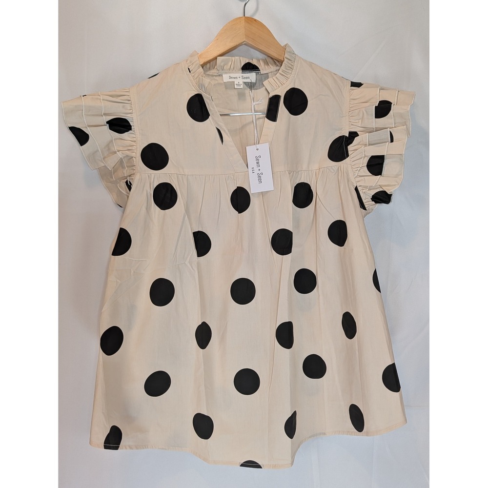 Cream Polka Dot Flutter Sleeve Blouse